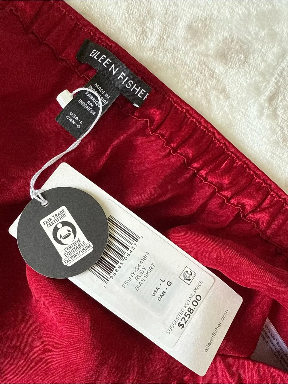 NWT EILEEN FISHER Textured Satin Ruby Midi Skirt